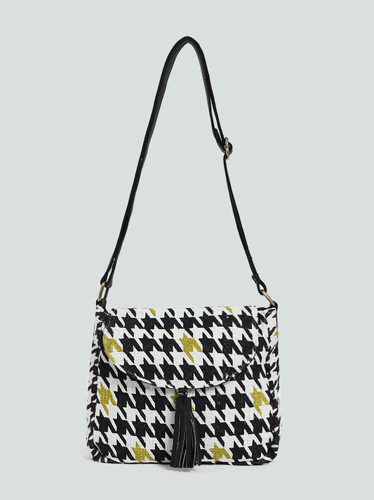 LOV Black & Lime Houndstooth Tote Bag