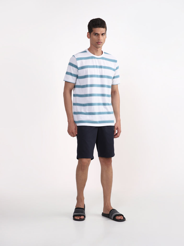 WES Lounge Light Blue Striped Relaxed-Fit T-Shirt