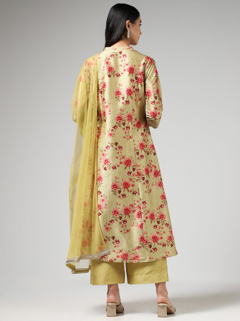 Vark Floral Printed Light Green Kurta with Palazzo & Dupatta