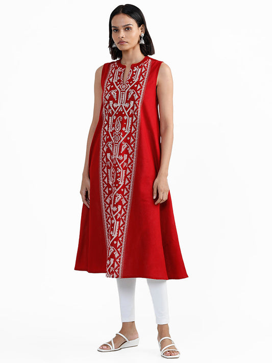 Utsa Motif Printed Maroon Kurta