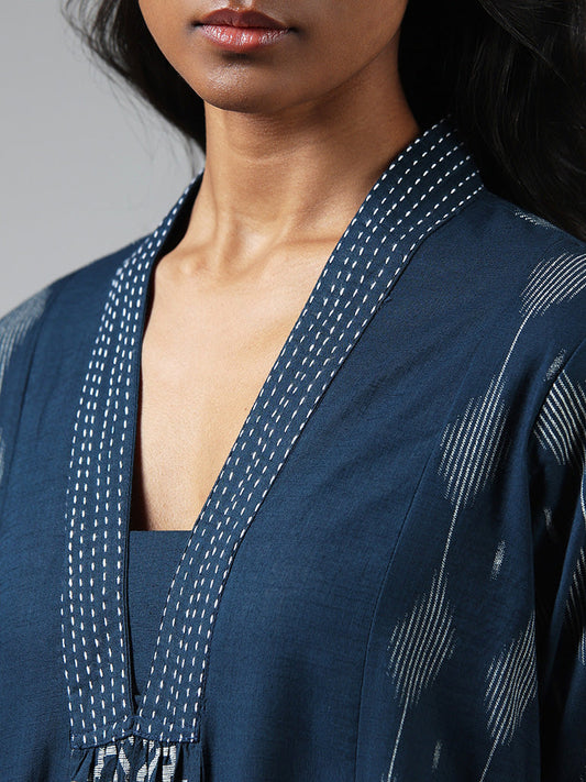 Utsa Indigo Ikat Printed Kurta