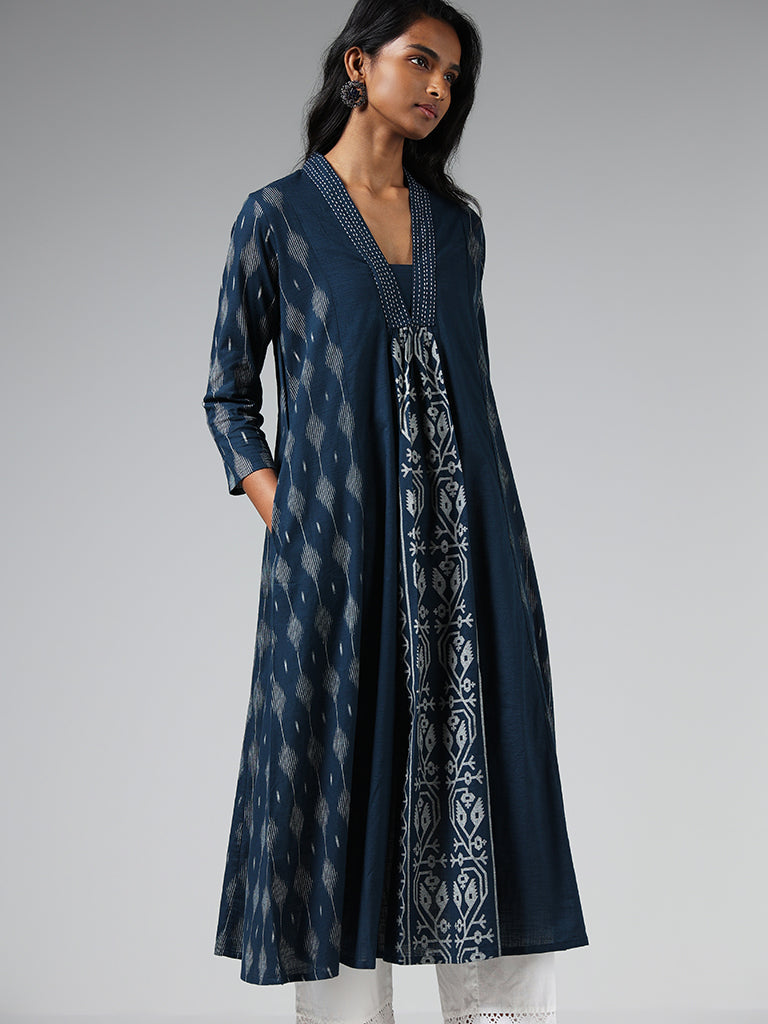 Utsa Indigo Ikat Printed Kurta