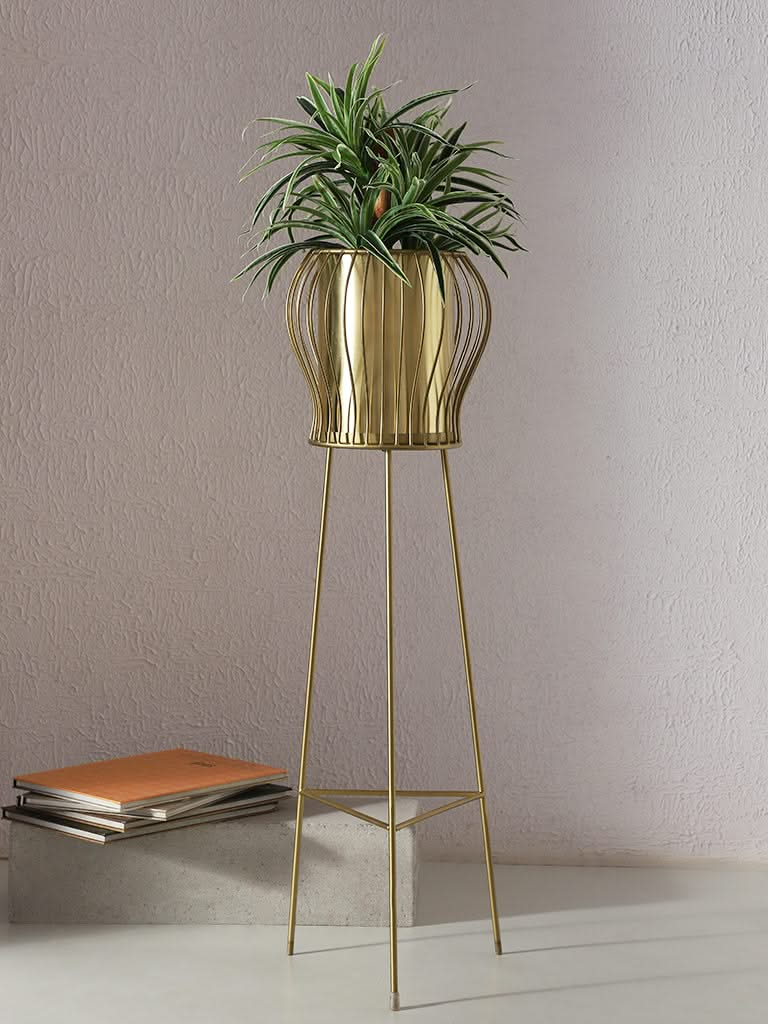 Westside Home Gold Cage Pot with Tripod Stand