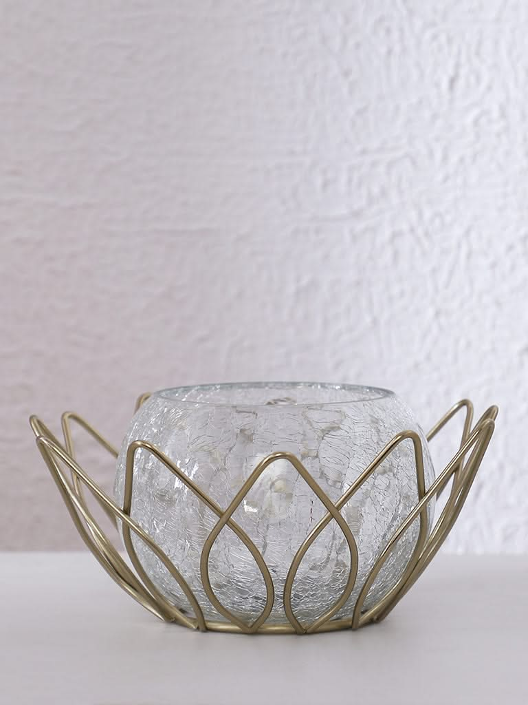 Westside Home Metal Wire Lotus Tealight Gold Candle Stand