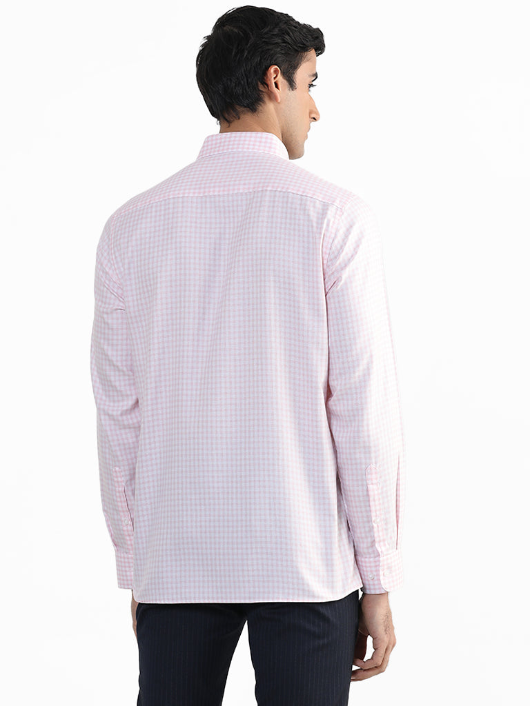 WES Formals Checked Pink Cotton Slim-Fit Shirt