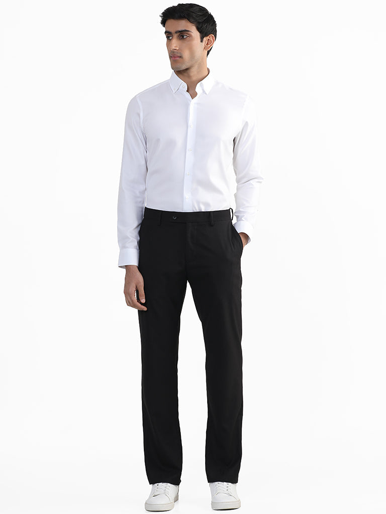 WES Formals Plain White Cotton Slim-Fit Shirt