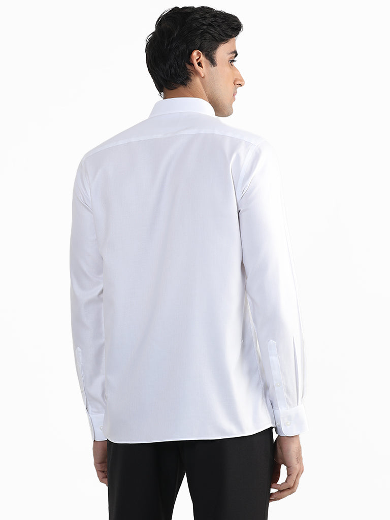 WES Formals Plain White Cotton Slim-Fit Shirt