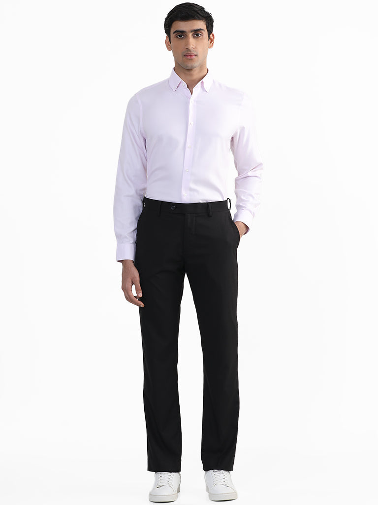 WES Formals Plain Pink Cotton Slim-Fit Shirt