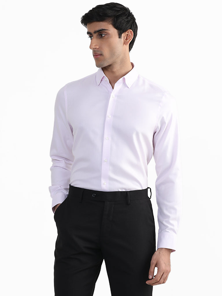 WES Formals Plain Pink Cotton Slim-Fit Shirt