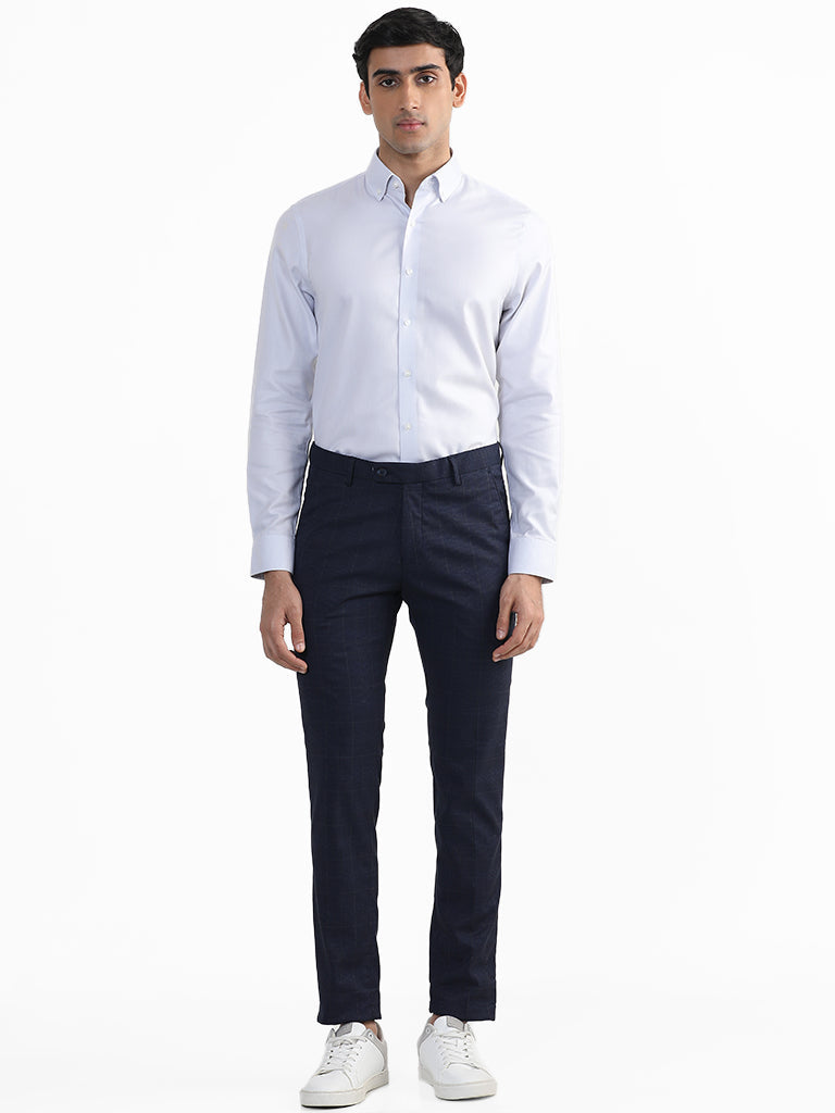 WES Formals Plain Grey Cotton Slim-Fit Shirt