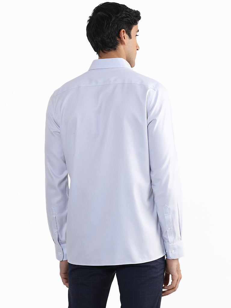 WES Formals Plain Grey Cotton Slim-Fit Shirt