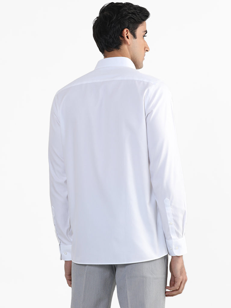 WES Formals Plain White Cotton Slim-Fit Shirt