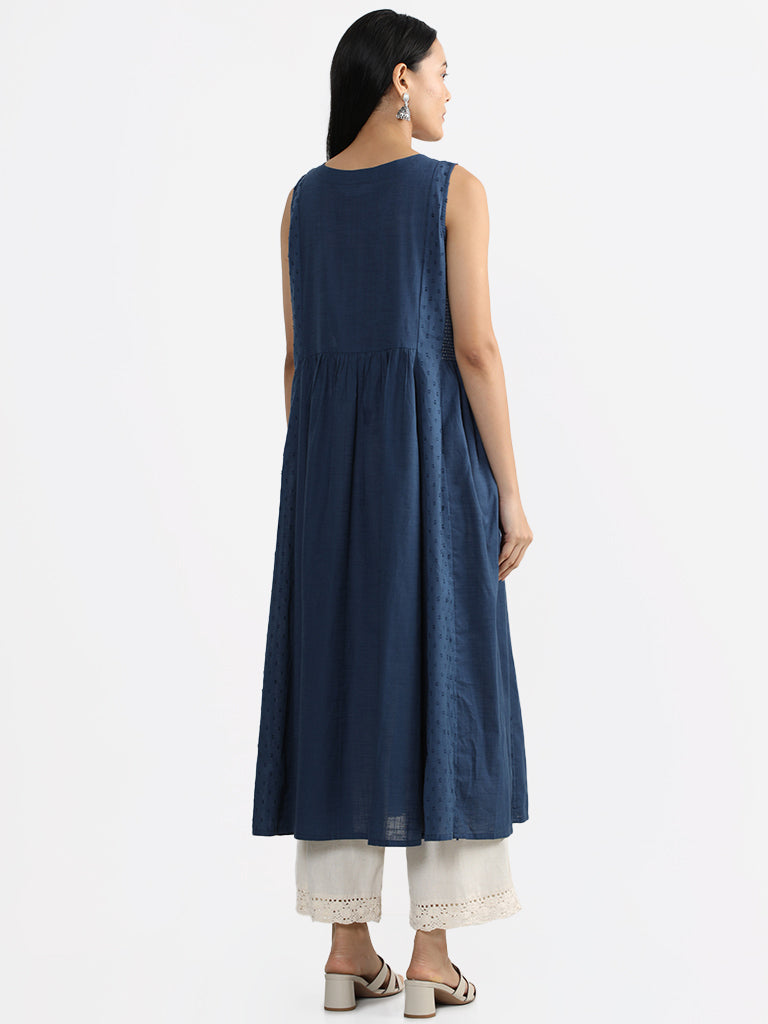 Utsa Indigo Embroidered Cotton Kurta