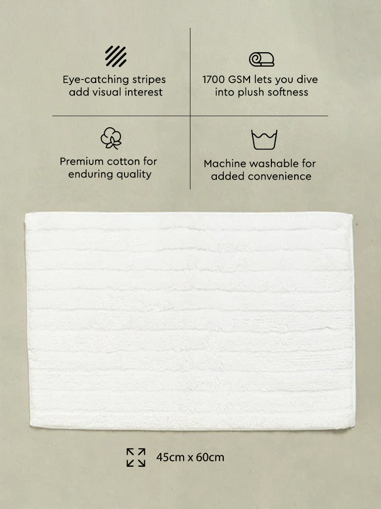 Westside Home White Fluffy Stripe Bath Mat