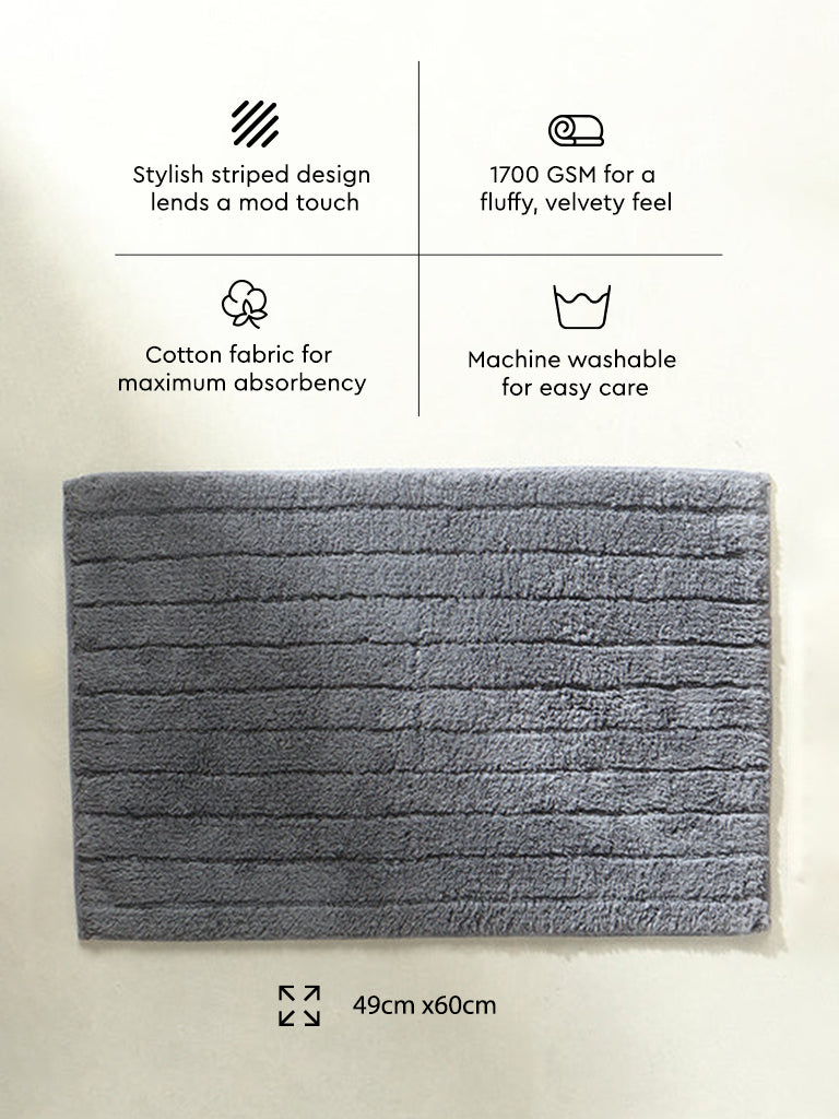 Westside Home Grey Fluffy Stripe Bath Mat