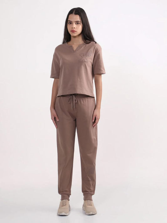 Studiofit Plain Brown Cotton T-Shirt