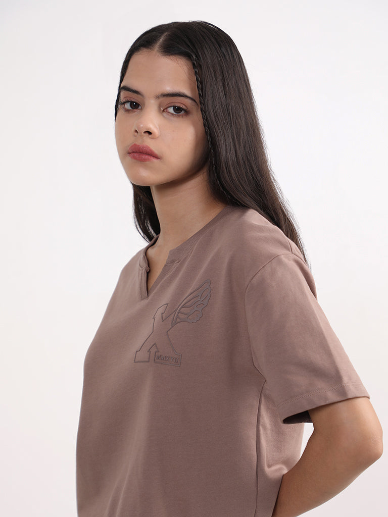 Studiofit Plain Brown Cotton T-Shirt