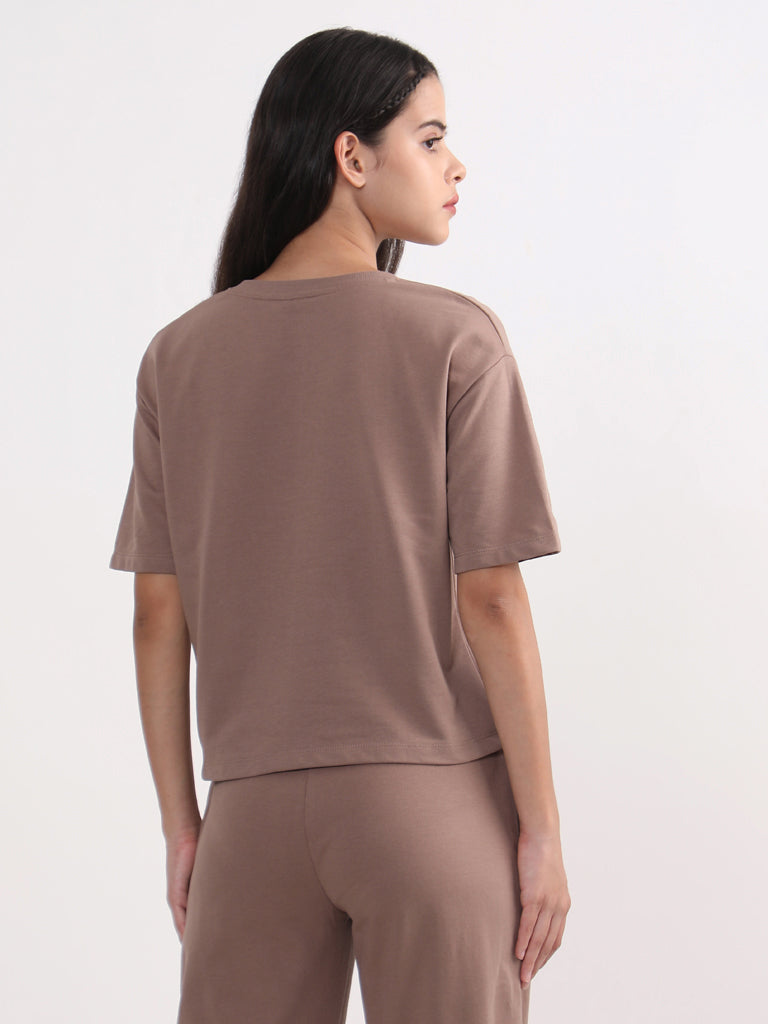 Studiofit Plain Brown Cotton T-Shirt