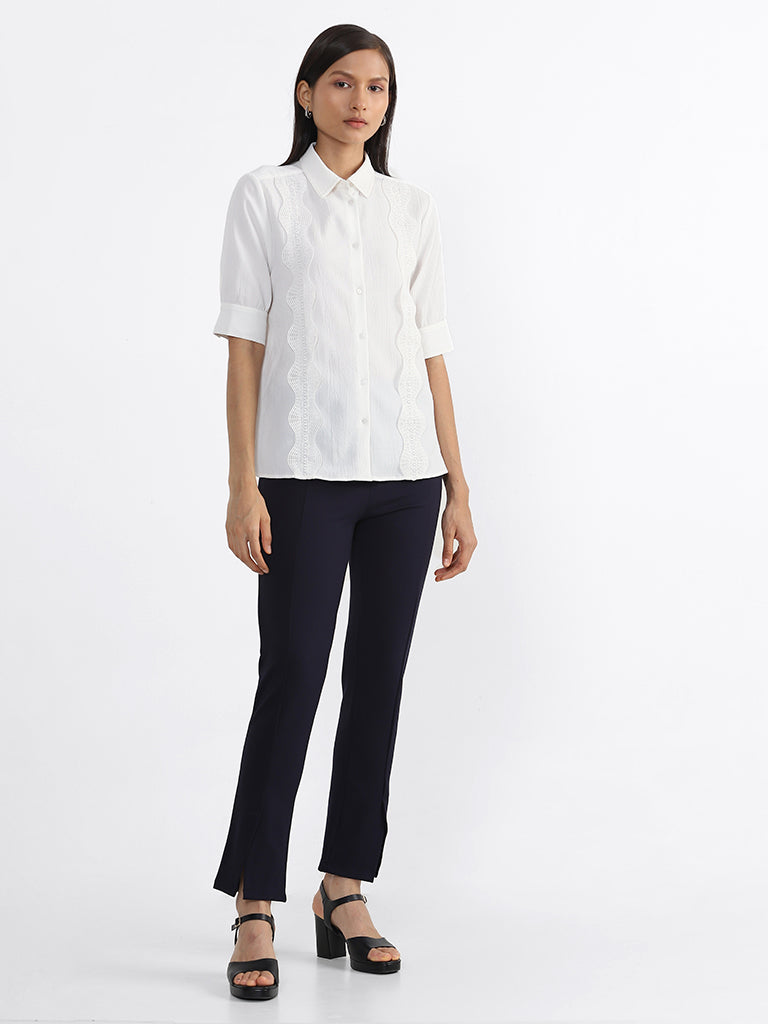 Wardrobe Plain Off White Georgette Shirt