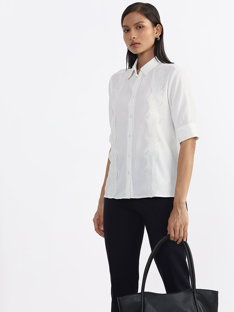 Wardrobe Plain Off White Georgette Shirt