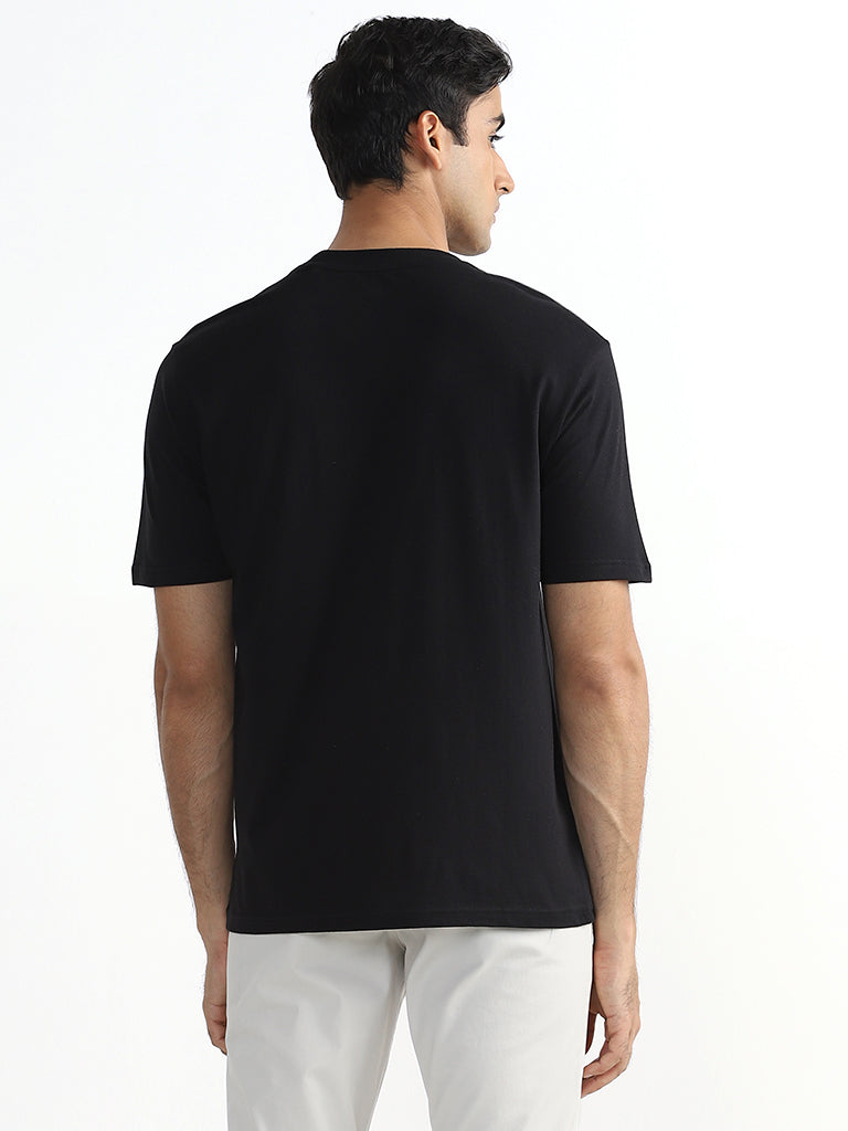 WES Casuals Printed Black Relaxed-Fit T-Shirt