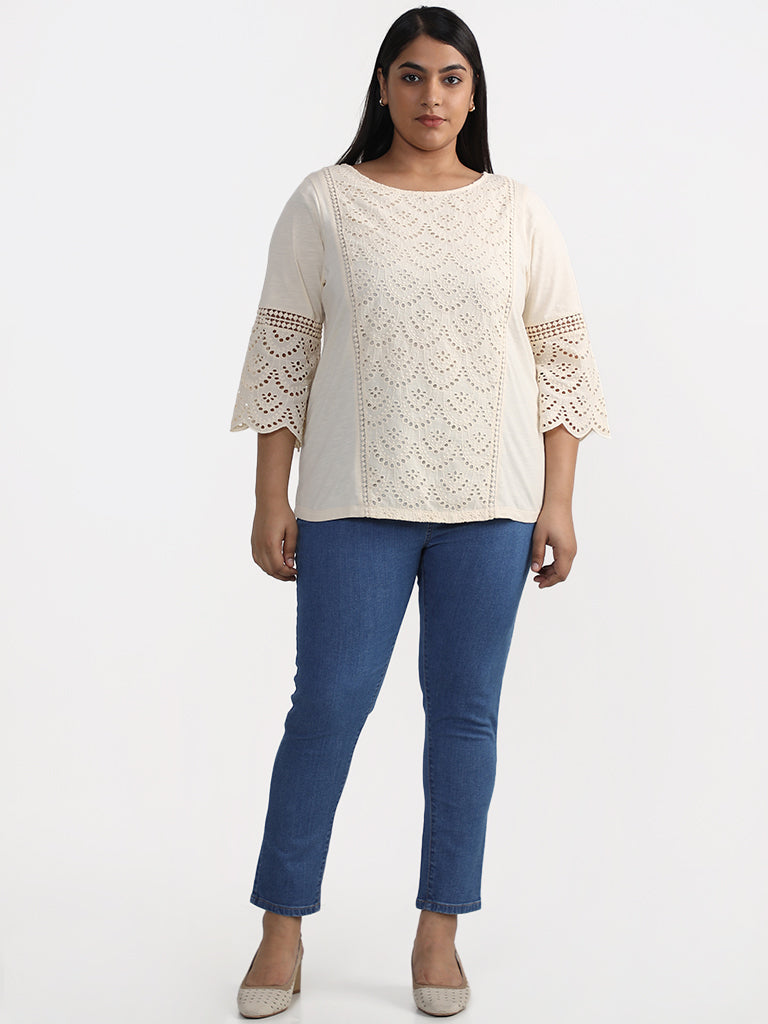 Gia Curves Cream Schiffli Blouse