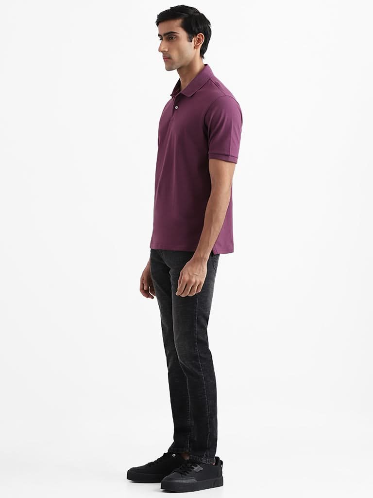 WES Casuals Solid Mauve Cotton Blend Relaxed-Fit T-Shirt