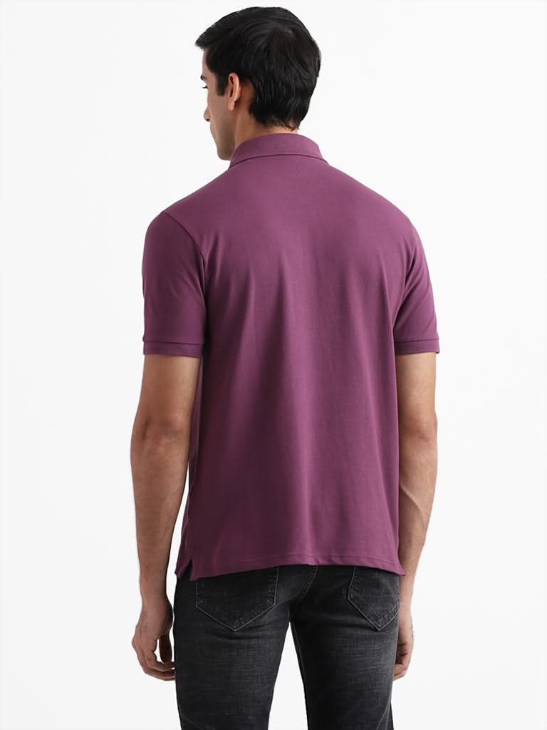 WES Casuals Solid Mauve Cotton Blend T-Shirt