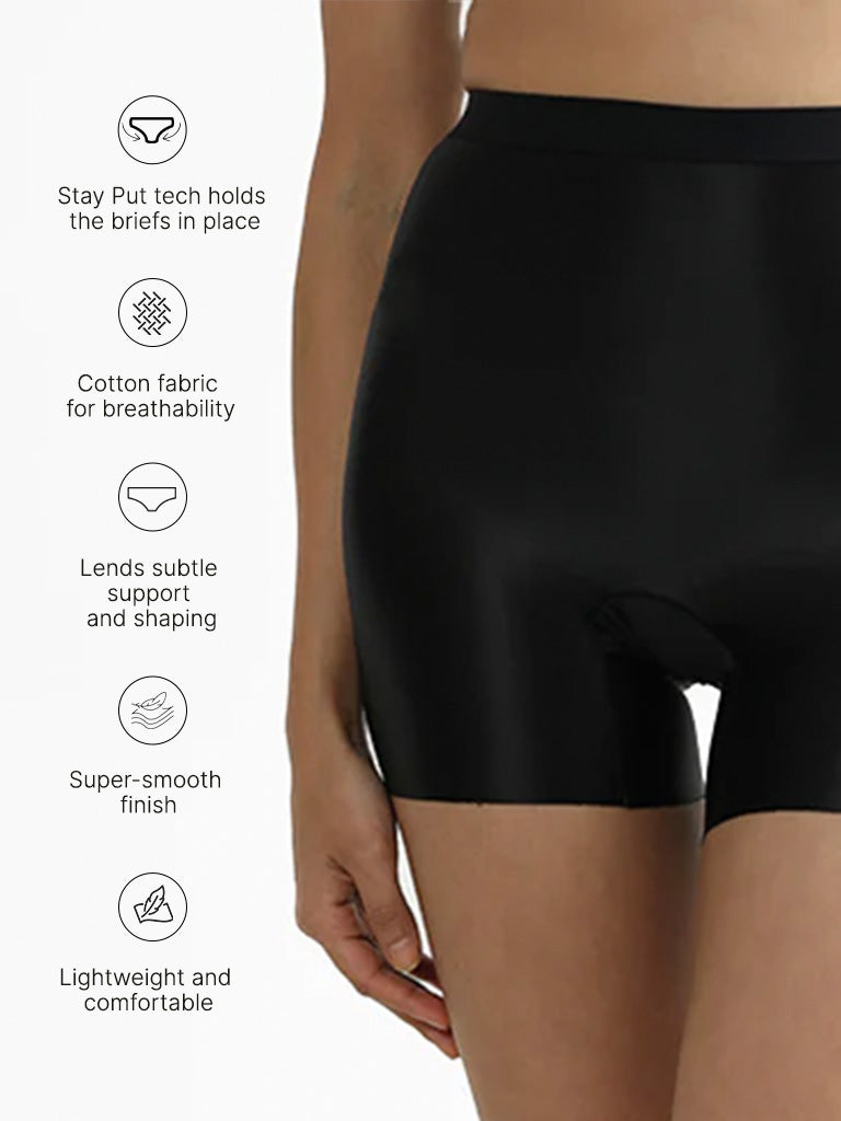 Wunderlove Black Cotton Invisible Shaper Brief