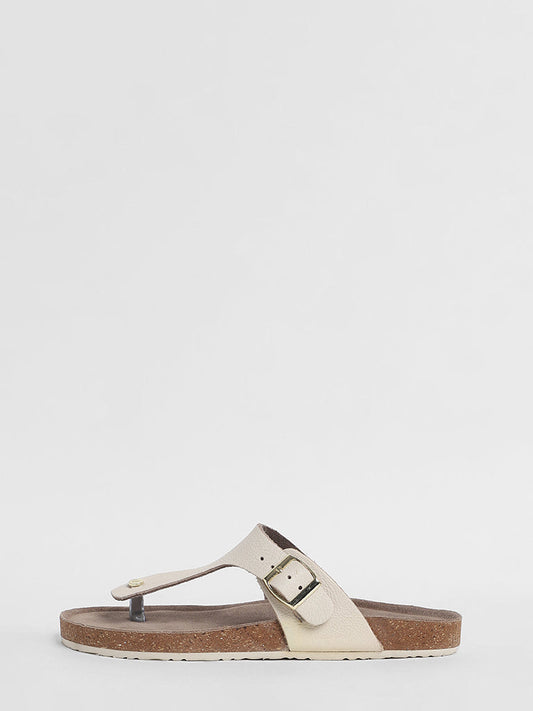 LUNA BLU Ivory Leather T-Bar Comfort Sandals