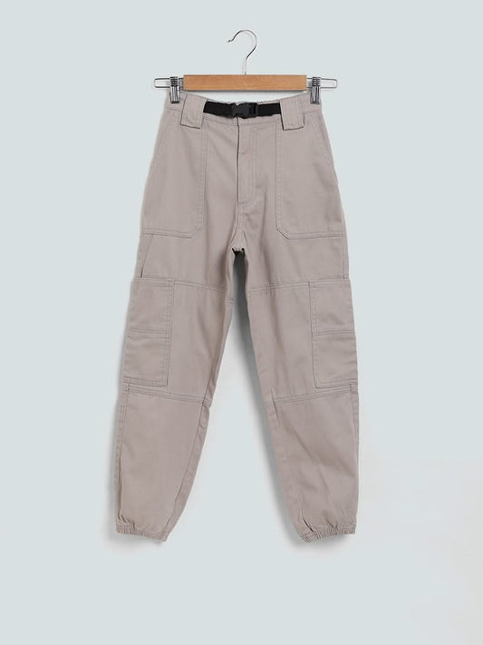 Y&F Kids Beige Solid Joggers