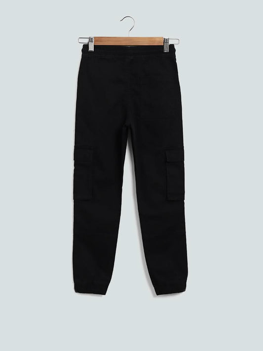 Y&F Kids Black Solid Ribbed Joggers