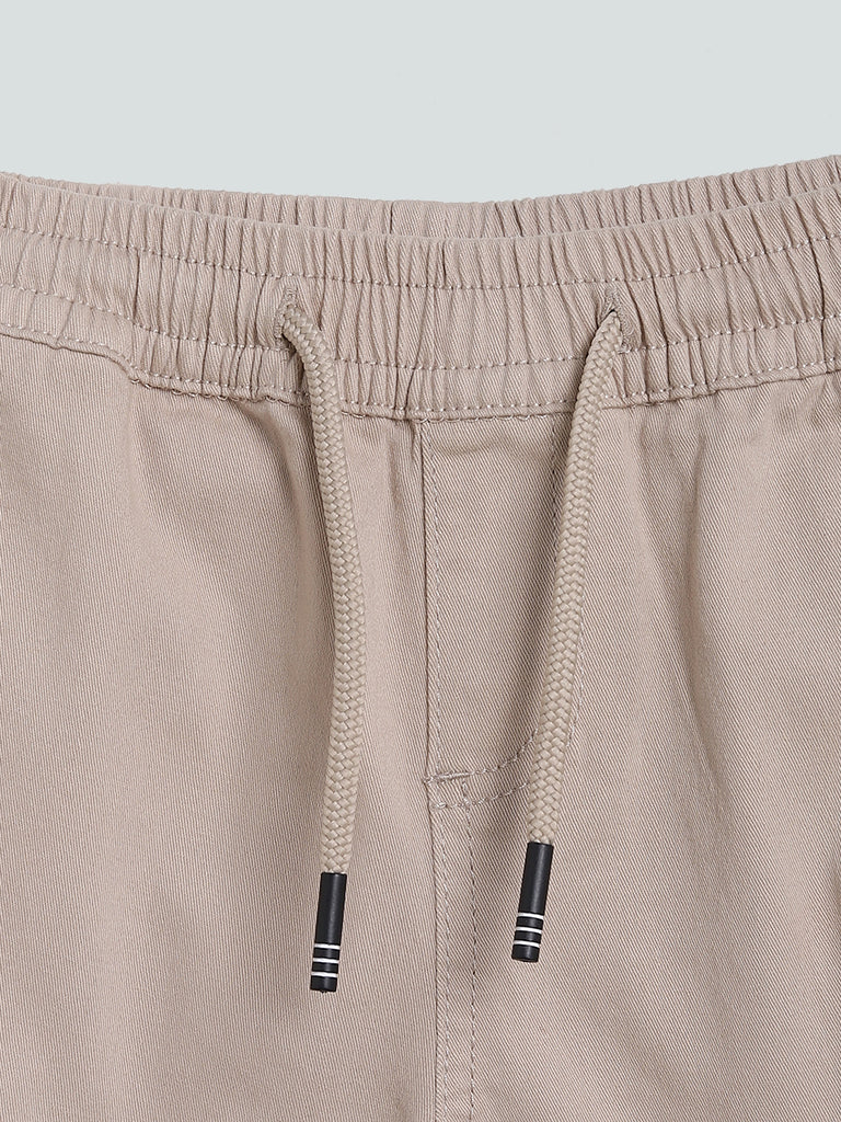 Y&F Kids Beige Plain Elasticated Joggers