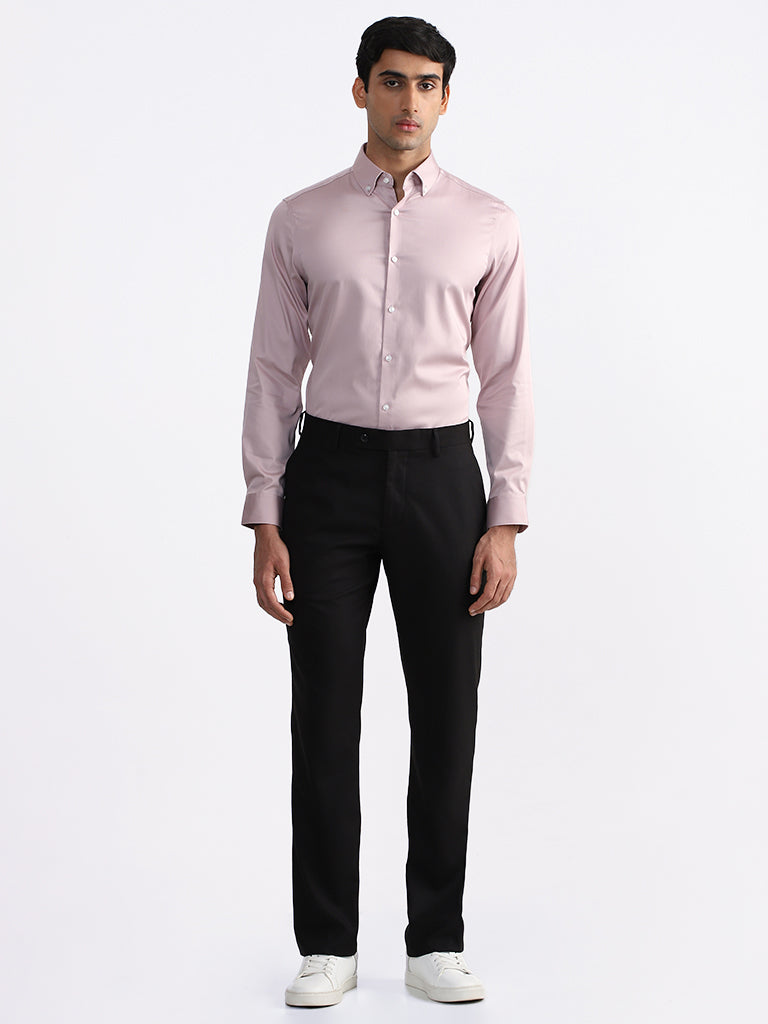 WES Formals Solid Dusty Pink Slim-Fit Shirt