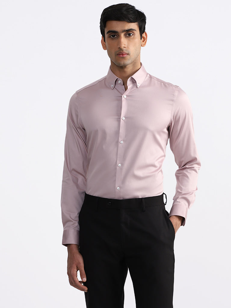 WES Formals Solid Dusty Pink Slim-Fit Shirt