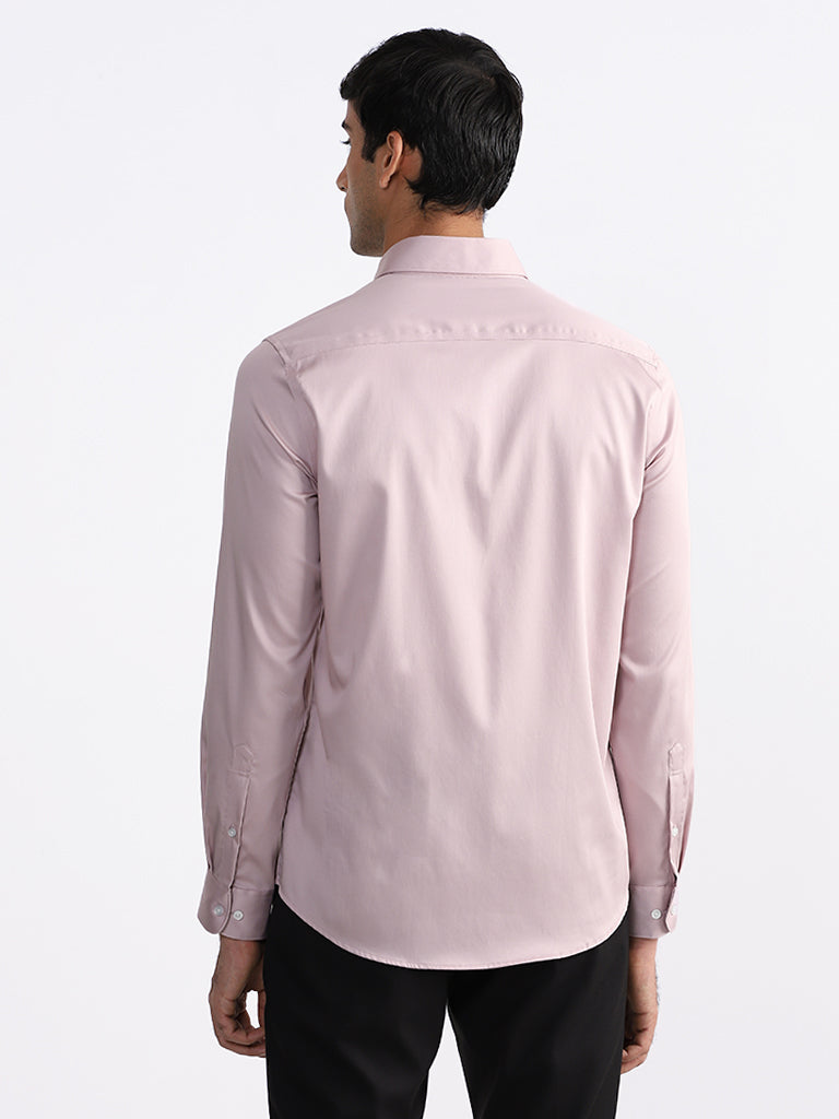 WES Formals Solid Dusty Pink Slim-Fit Shirt