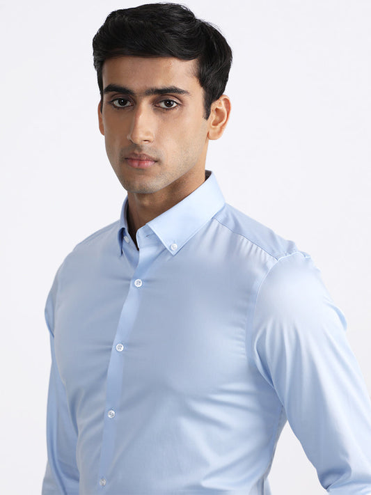 WES Formals Solid Light Blue Slim-Fit Shirt