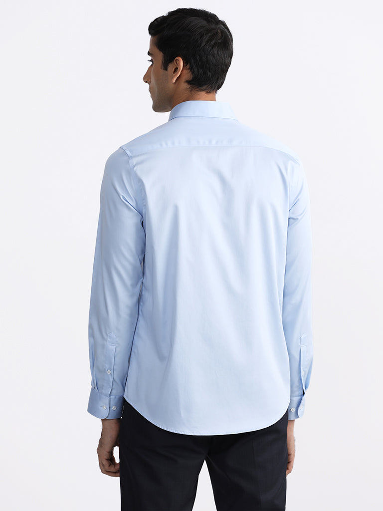 WES Formals Solid Light Blue Slim-Fit Shirt