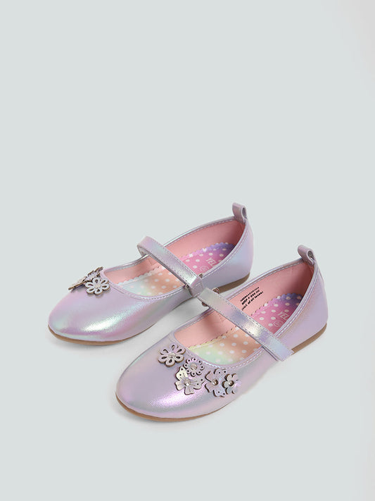 Yellow Lilac Hologram Butterfly Accent Ballerina Shoes