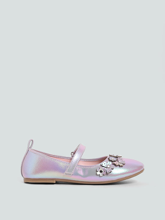 Yellow Lilac Hologram Butterfly Accent Ballerina Shoes