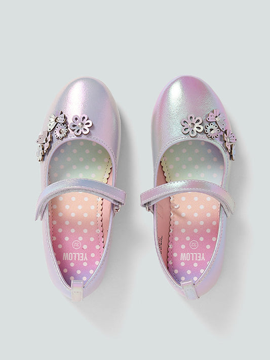 Yellow Lilac Hologram Butterfly Accent Ballerina Shoes