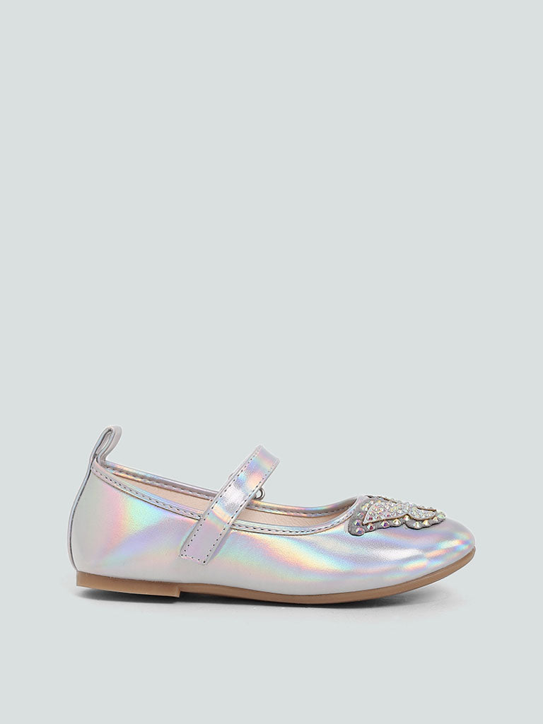 Yellow Silver Butterfly Embellished Ballerina Shoes