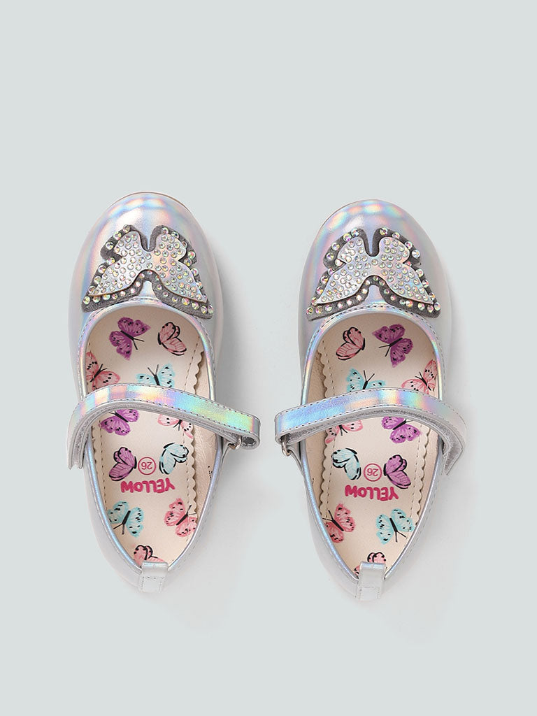 Yellow Silver Butterfly Embellished Ballerina Shoes