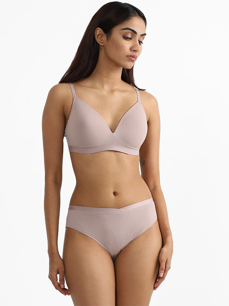 Wunderlove Light Taupe Beige Ribbed Bra