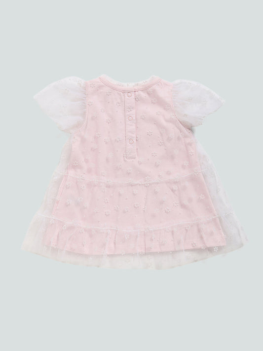 HOP Baby Peach Floral Mesh Flock Dress