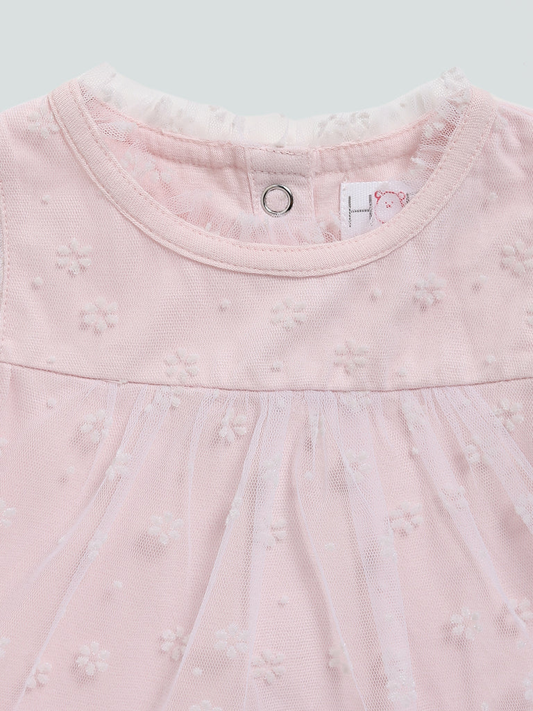 HOP Baby Peach Floral Mesh Flock Dress