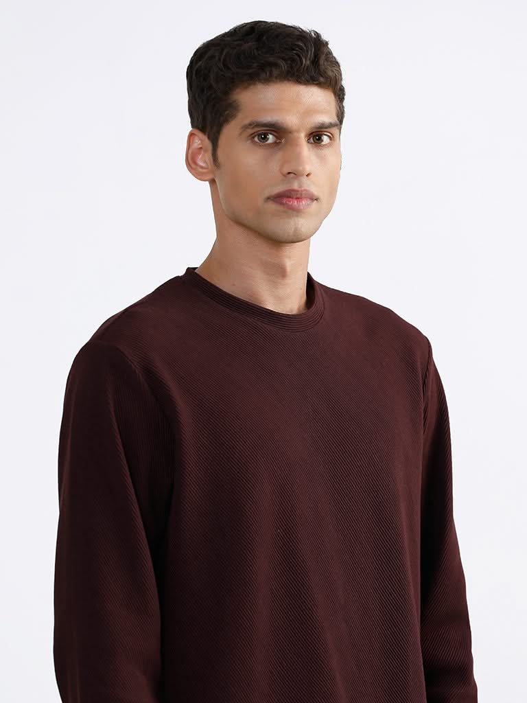 Ascot Textured Wine-Colored Cotton Blend Relaxed-Fit T-Shirt