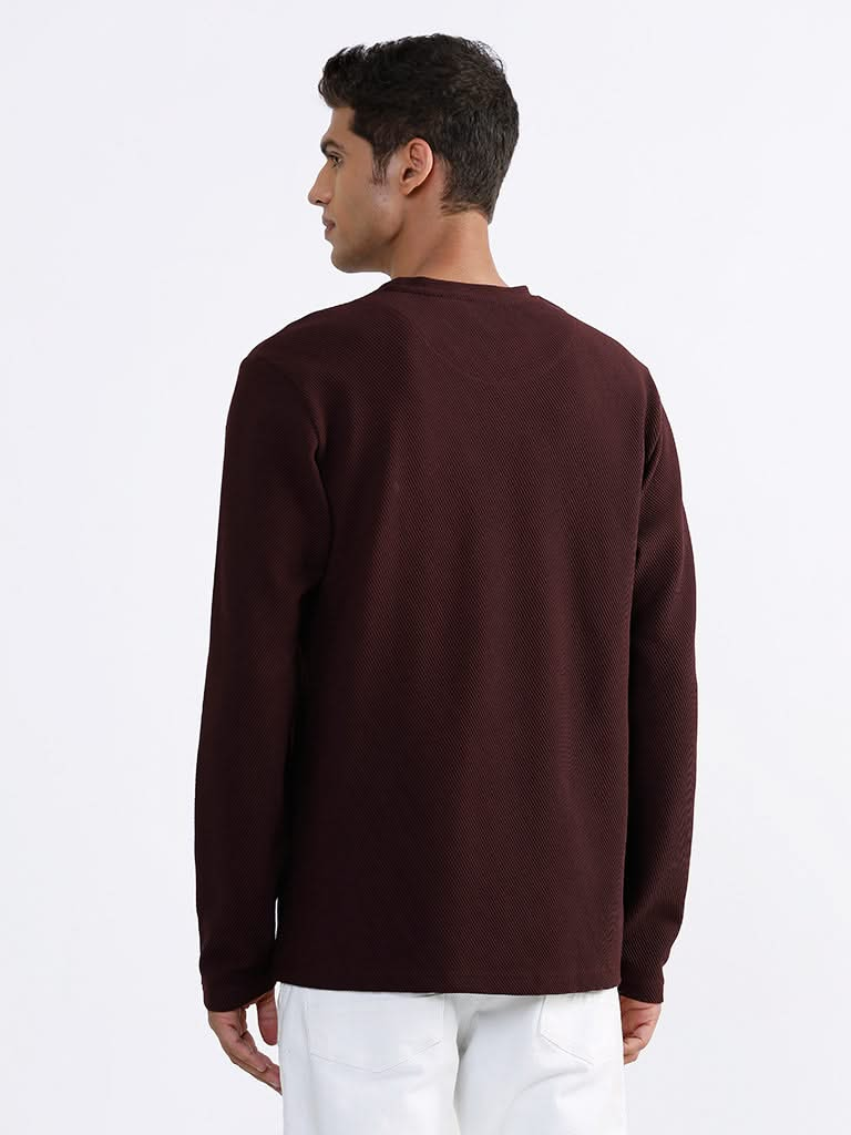 Ascot Textured Wine-Colored Cotton Blend Relaxed-Fit T-Shirt