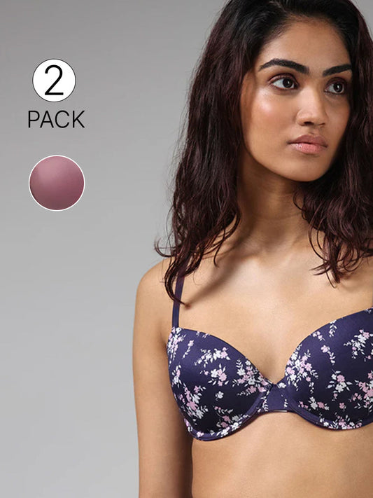 Wunderlove Navy Floral Printed Bra - Pack of 2