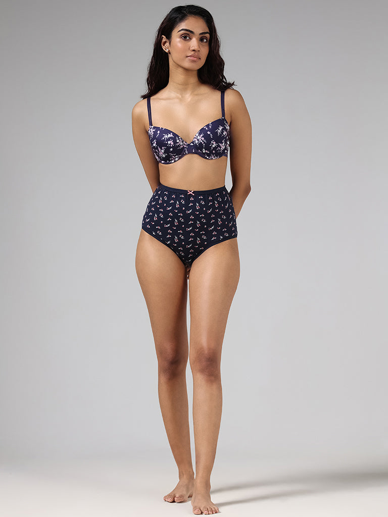 Wunderlove Navy Floral Printed Bra - Pack of 2